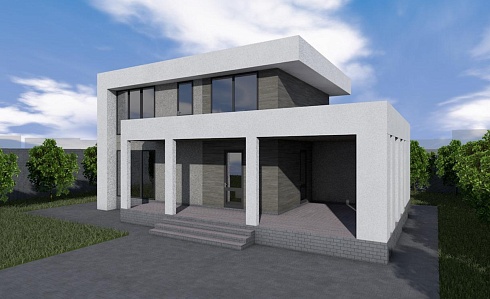 Индивидуальный жилой дом по адресу: Республика Крым, Симферопольский район, с. Пионерское, ул. Подгорная,10. Общая площадь всех помещений – 127,46 м2. Сдан 02.2020